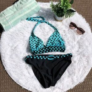 Ocean Dream Blue & Black Polka Dot Bikini Size 10